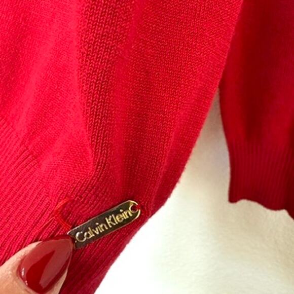 Calvin Klein Cowl Neck Sweater Red Medium Pullover Soft Knit Fall Winter - Picture 3 of 5